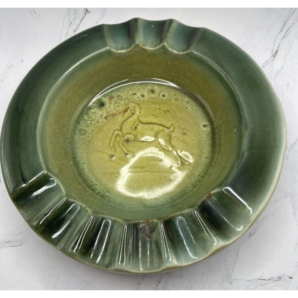 Vintage Hull USA Pottery Deer Ashtray or Ceramic Trinket Dish 8" Retro MCM